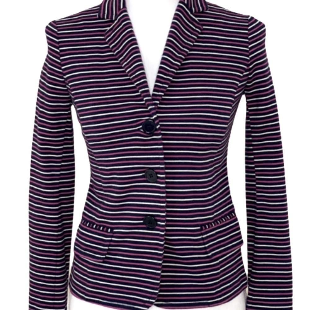 Talbots Blazer NWT Jacket Navy, Purplish Pink & White Stripes Large Petite